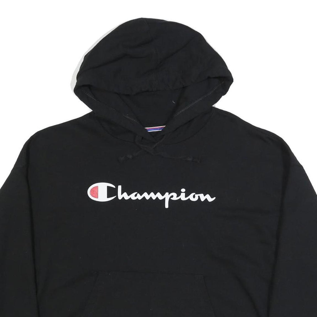 CHAMPION Womens Black Pullover Hoodie L Classic Logo Sweatshirt