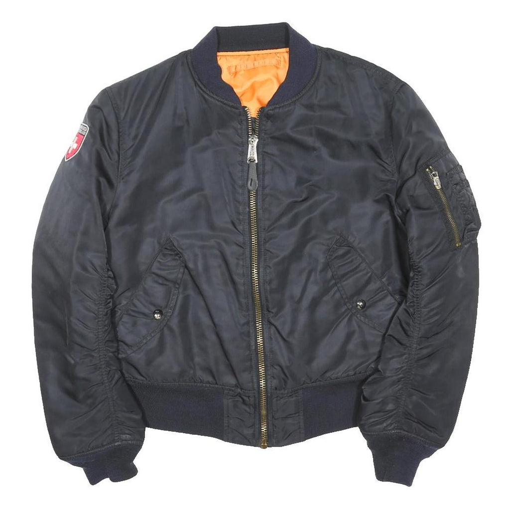 ALPHA INDUSTRIES Mens Black Bomber Jacket M Polyester Blend Plain Zip Casual