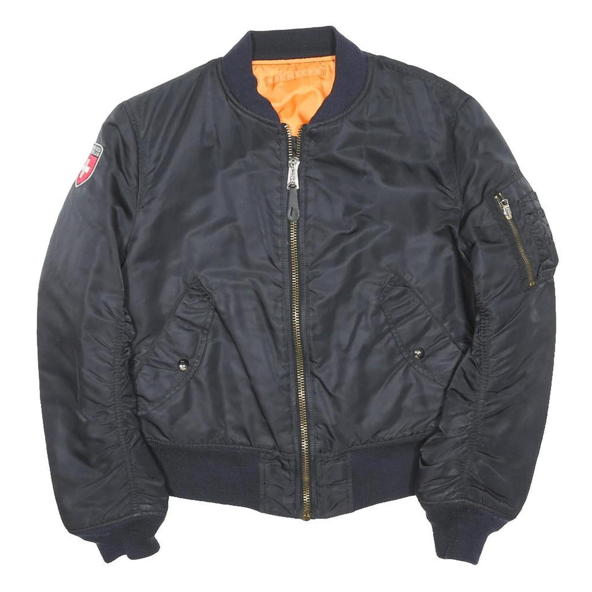 ALPHA INDUSTRIES Mens Black Bomber Jacket M Polyester Blend Plain Zip Casual