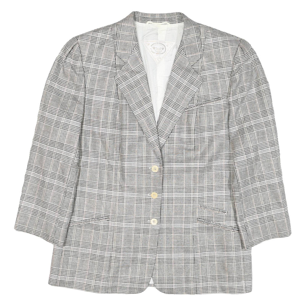 JOBIS Womens Grey Check Cotton Blend Classic Jacket M Button Closure Tailored