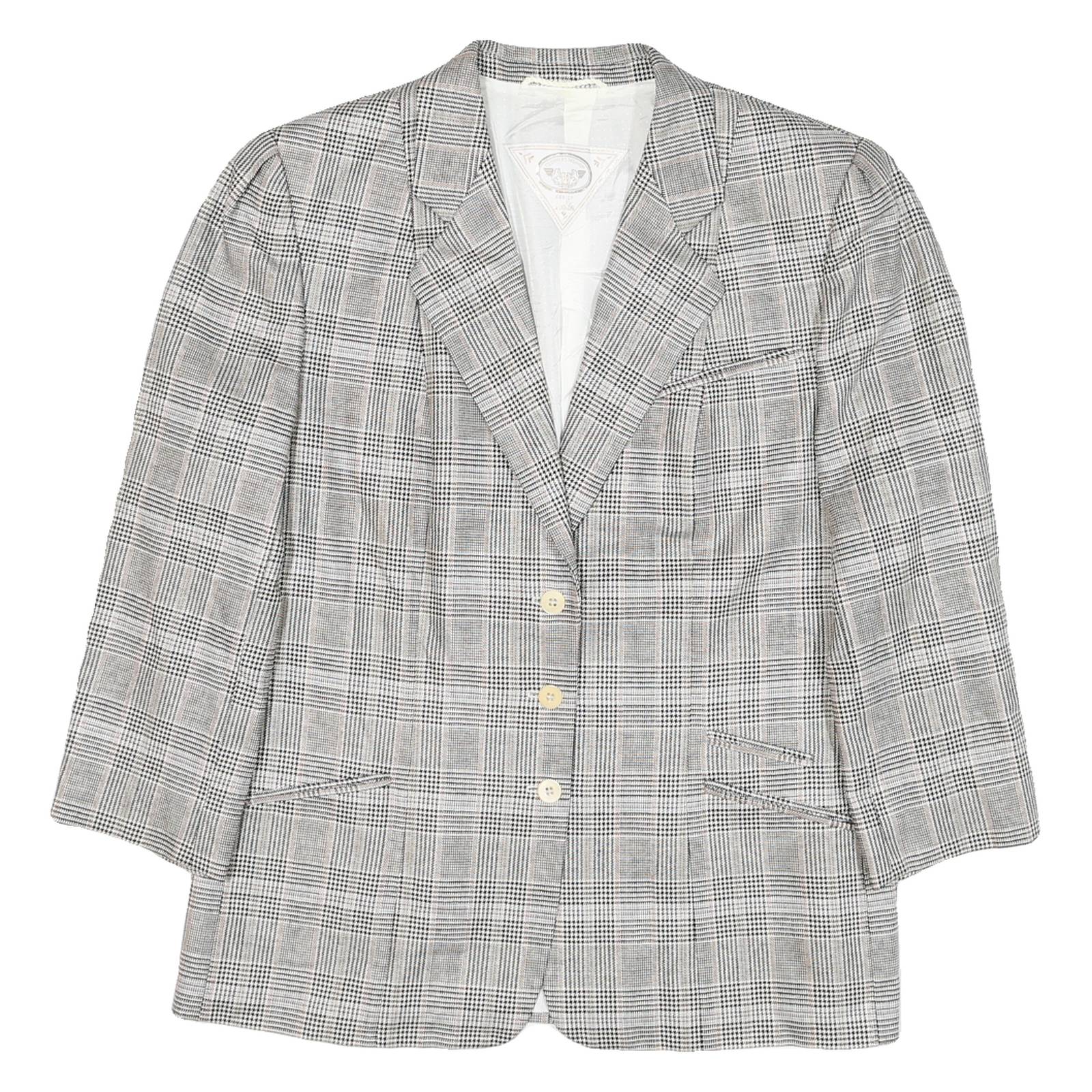 JOBIS Womens Grey Check Cotton Blend Classic Jacket M Button Closure Tailored