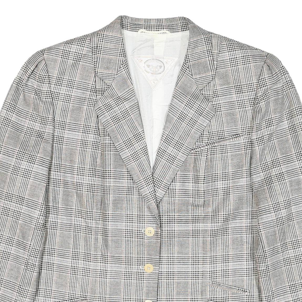 JOBIS Womens Grey Check Cotton Blend Classic Jacket M Button Closure Tailored