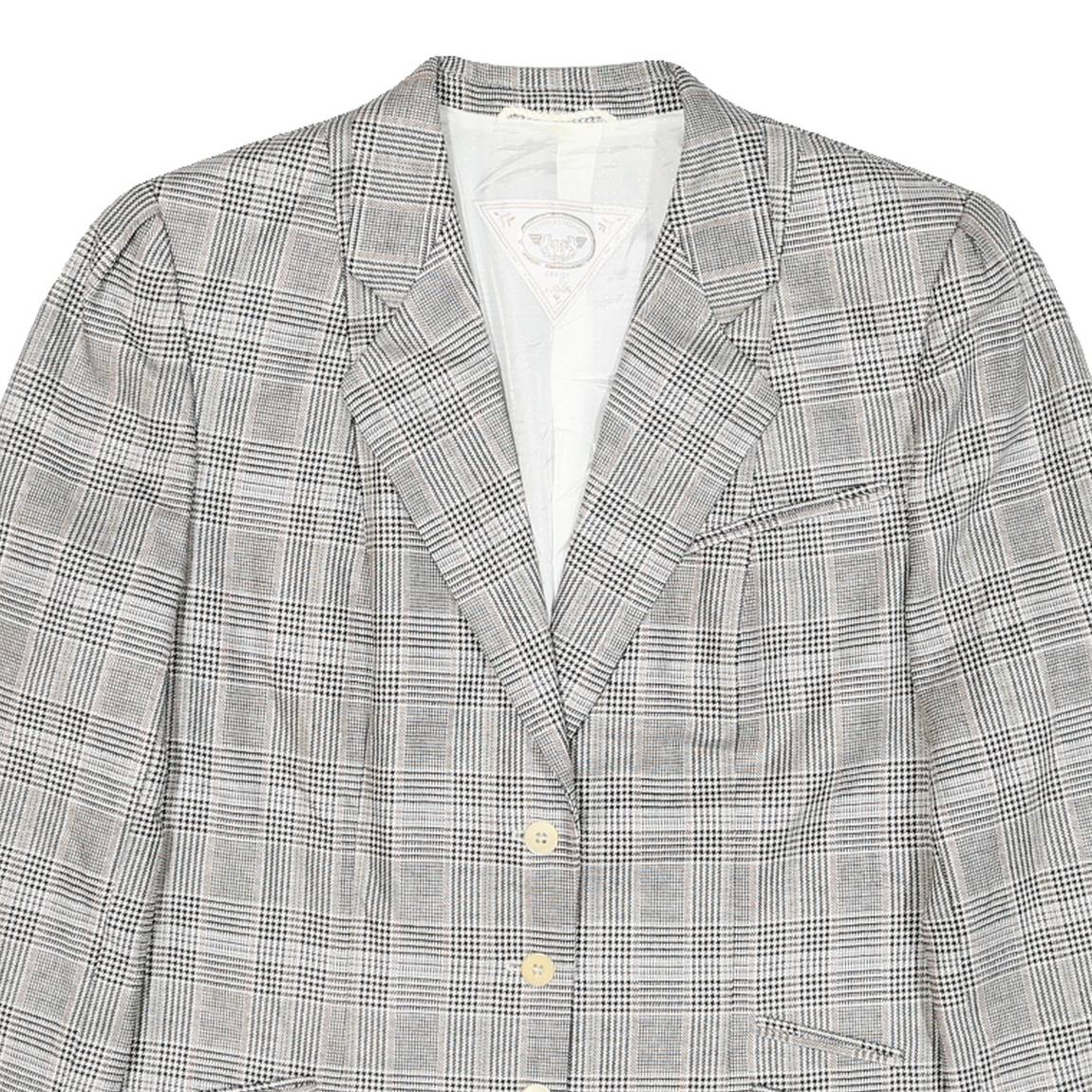 JOBIS Womens Grey Check Cotton Blend Classic Jacket M Button Closure Tailored