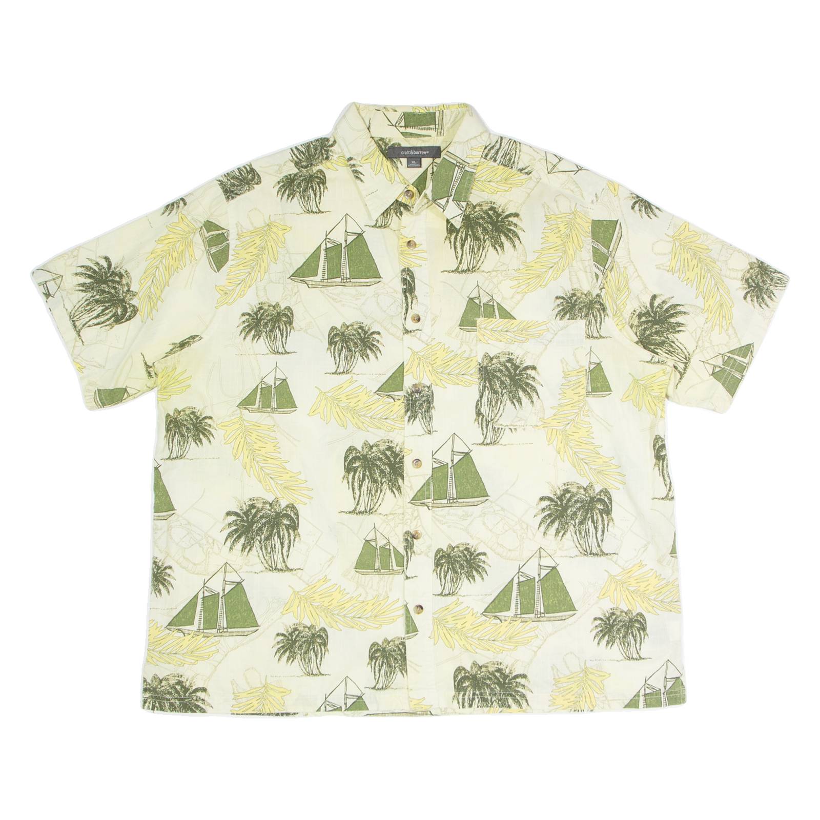 CROFT & BARROW Boat Mens Shirt Yellow Crazy Pattern XL