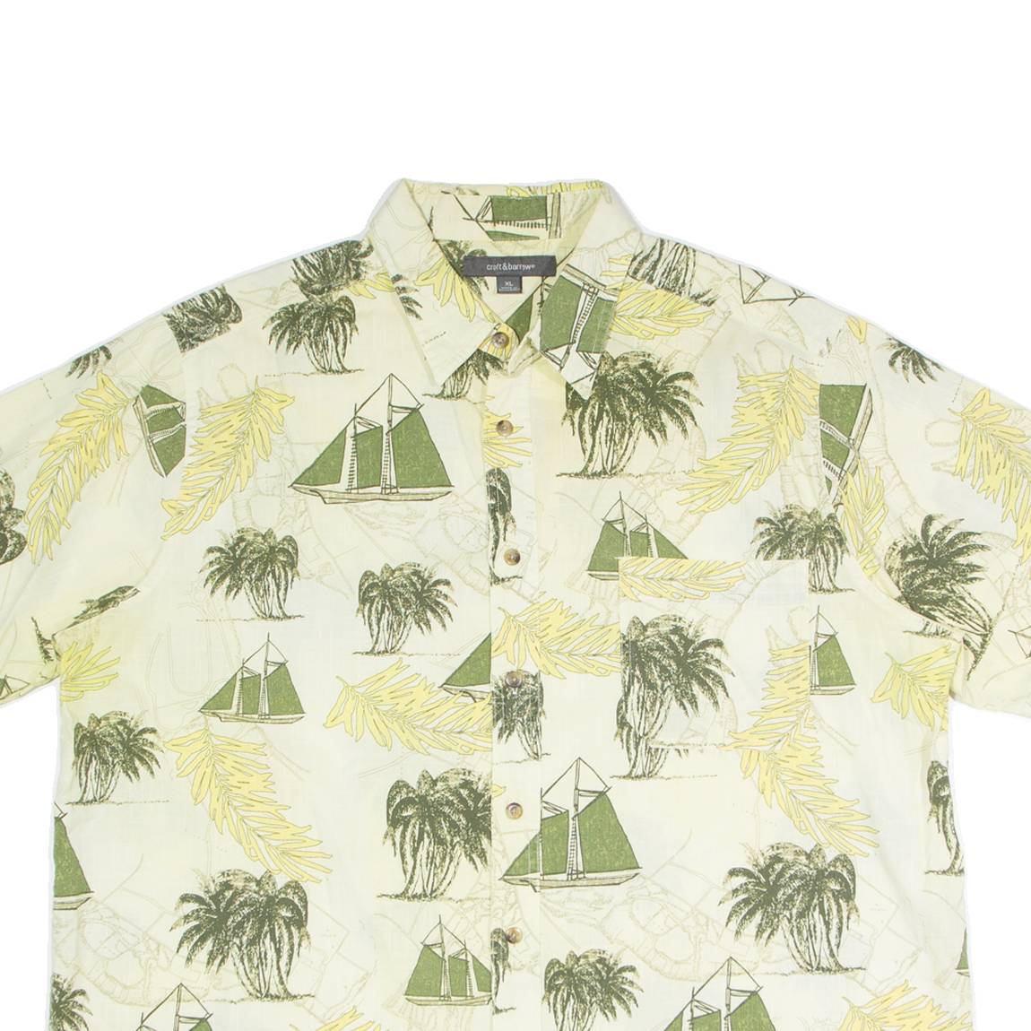 CROFT & BARROW Boat Mens Shirt Yellow Crazy Pattern XL