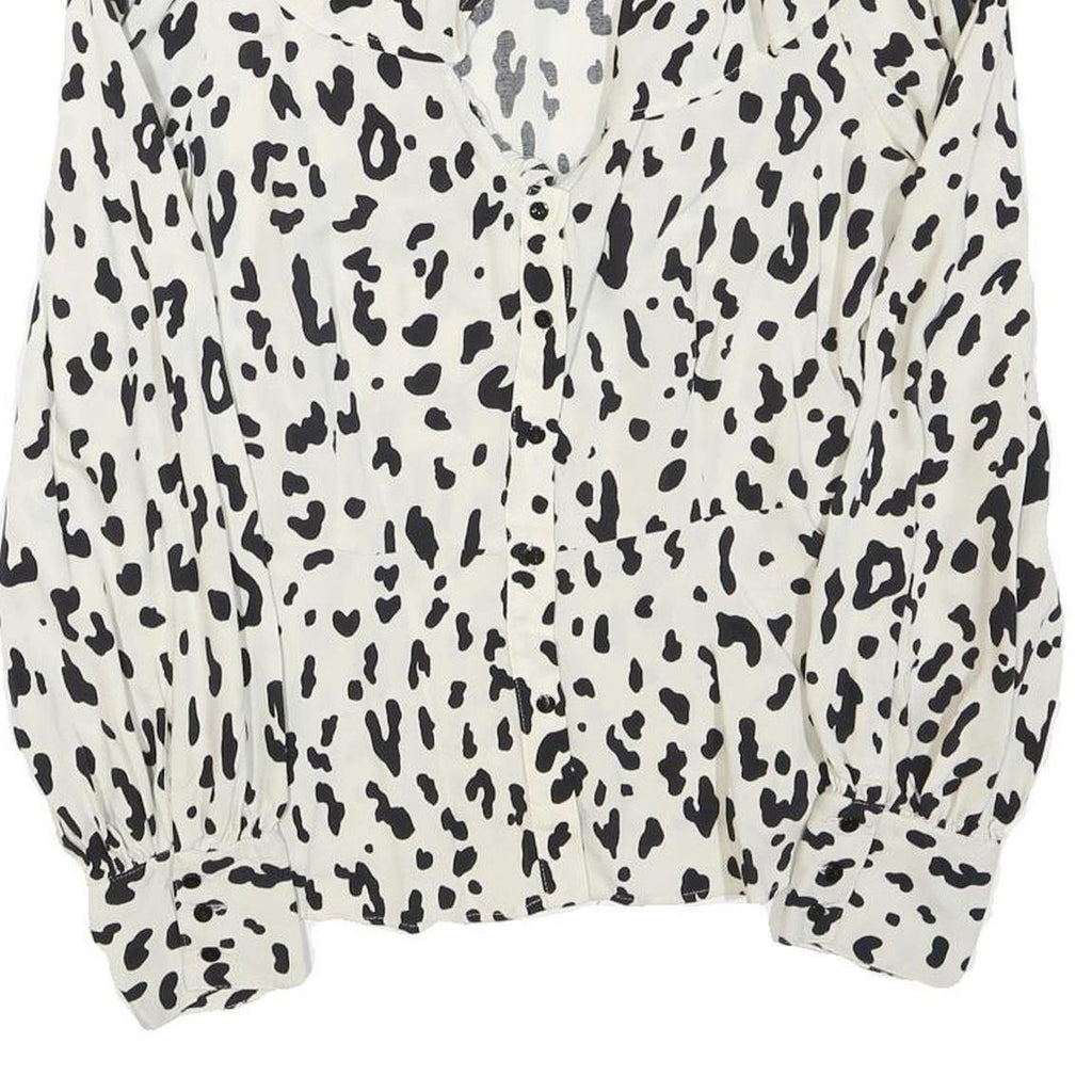 ZARA Womens Cream & Black Printed Blouse Long Sleeve V-Neck S Stylish Top