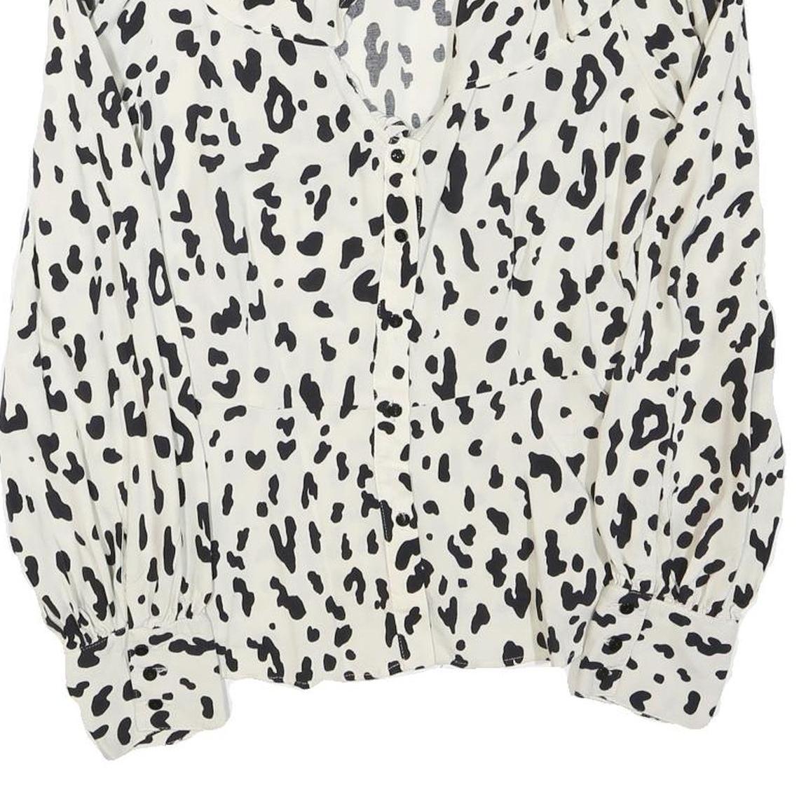ZARA Womens Cream & Black Printed Blouse Long Sleeve V-Neck S Stylish Top