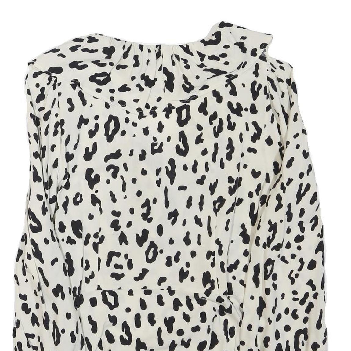 ZARA Womens Cream & Black Printed Blouse Long Sleeve V-Neck S Stylish Top