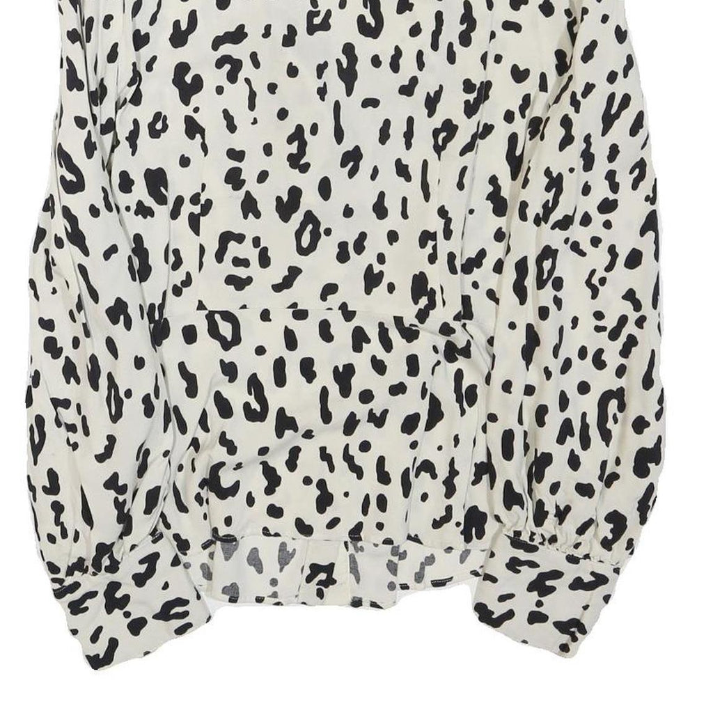 ZARA Womens Cream & Black Printed Blouse Long Sleeve V-Neck S Stylish Top
