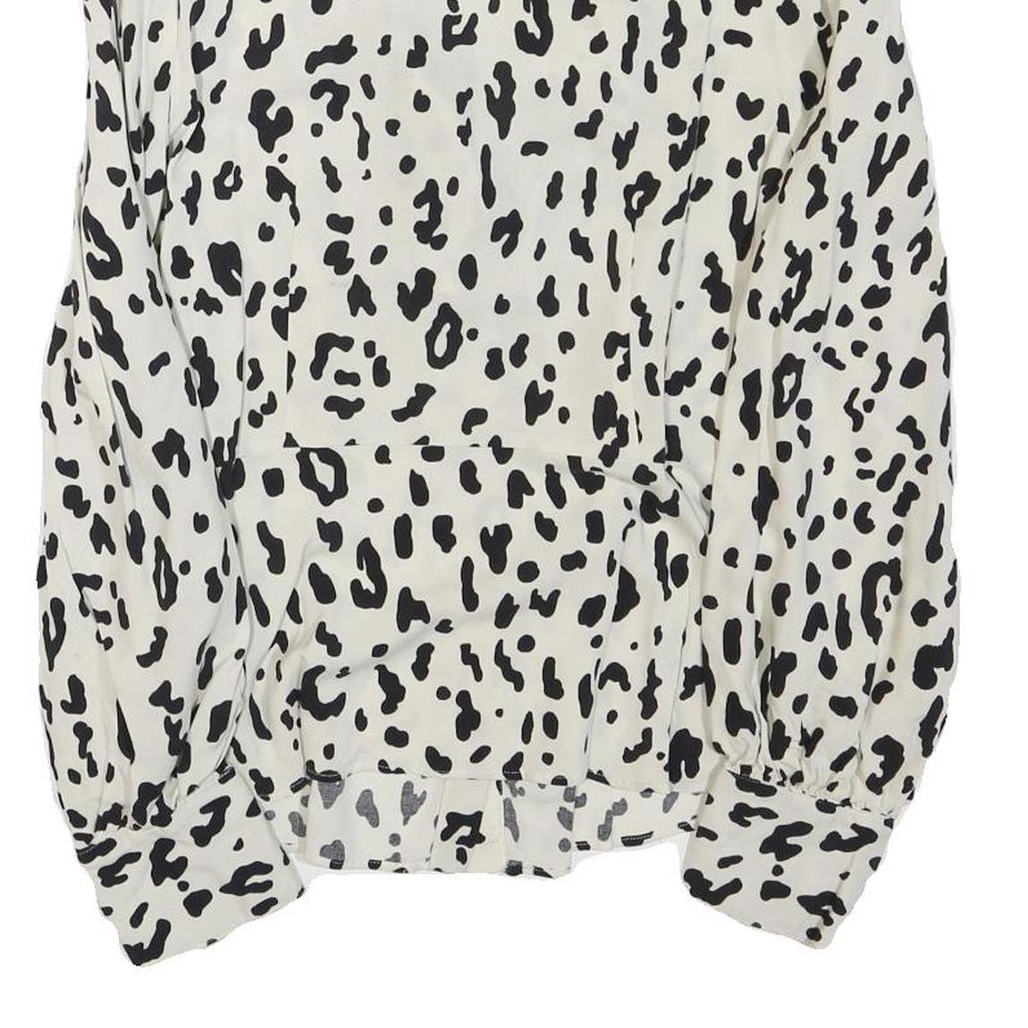 ZARA Womens Cream & Black Printed Blouse Long Sleeve V-Neck S Stylish Top