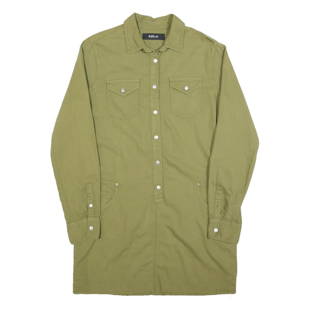 REPLAY Womens Green Shirt Dress Cotton Long Sleeve XL Casual Button Detail