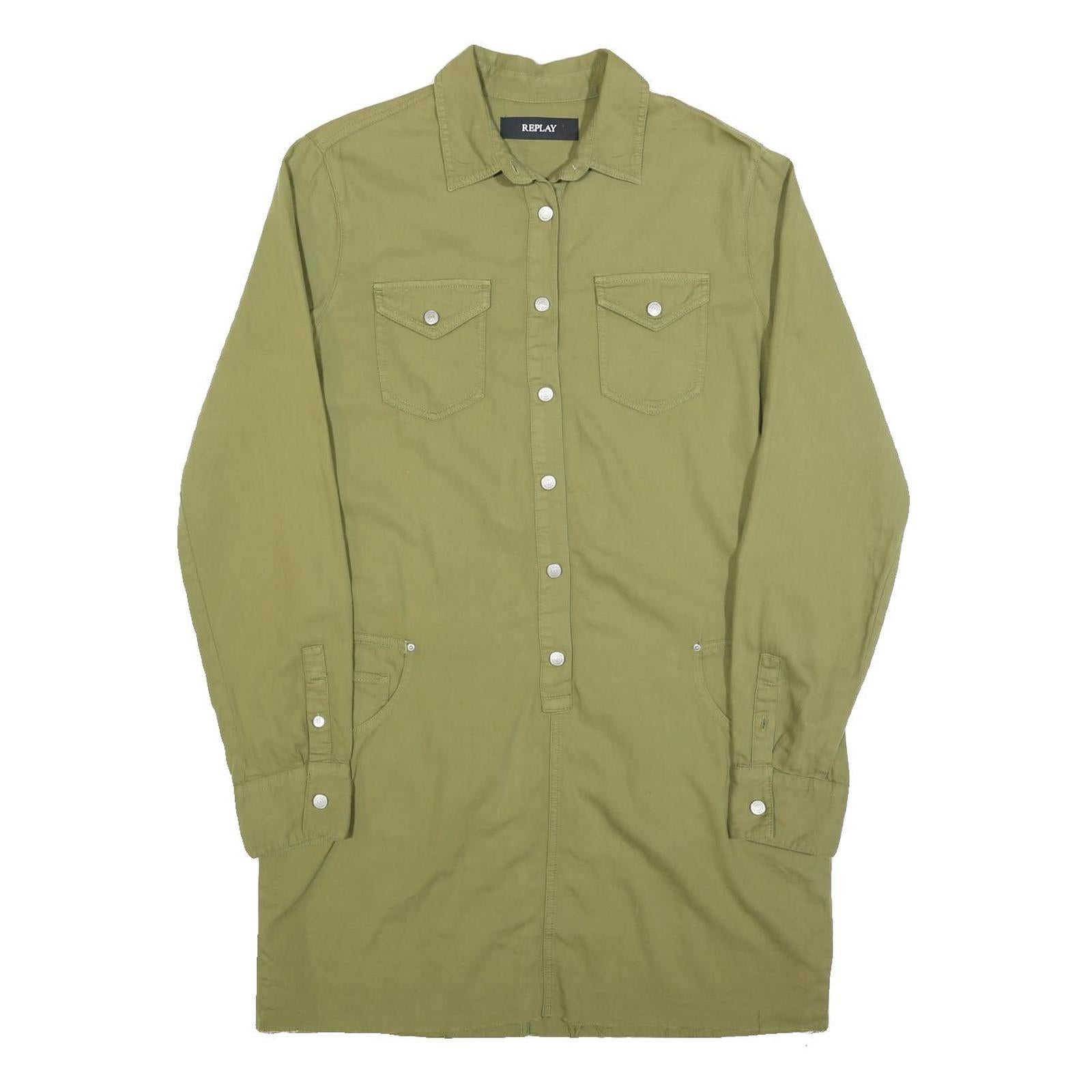 REPLAY Womens Green Shirt Dress Cotton Long Sleeve XL Casual Button Detail