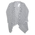 GREYSTONE Womens Grey Black Stripe Open Front Long Sleeve Top L Cotton Blend