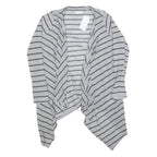 GREYSTONE Womens Grey Black Stripe Open Front Long Sleeve Top L Cotton Blend