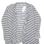 GREYSTONE Womens Grey Black Stripe Open Front Long Sleeve Top L Cotton Blend