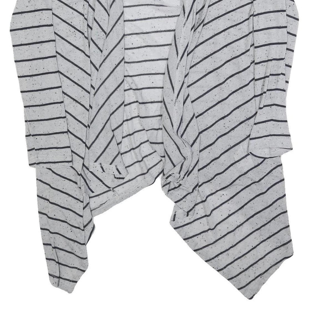 GREYSTONE Womens Grey Black Stripe Open Front Long Sleeve Top L Cotton Blend