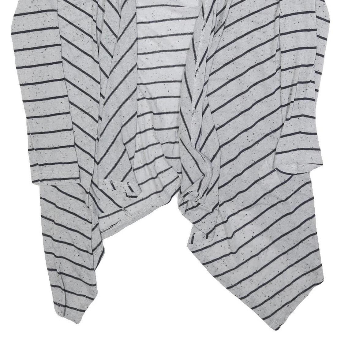 GREYSTONE Womens Grey Black Stripe Open Front Long Sleeve Top L Cotton Blend