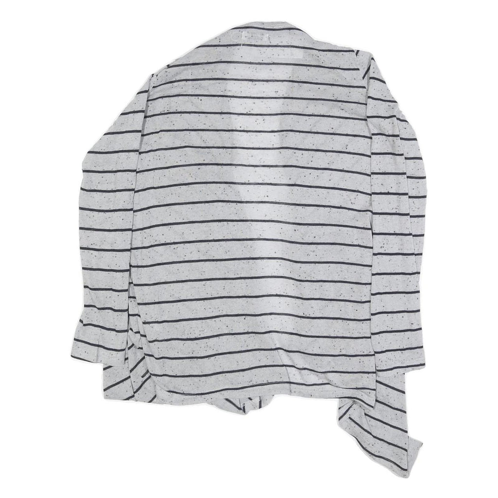 GREYSTONE Womens Grey Black Stripe Open Front Long Sleeve Top L Cotton Blend