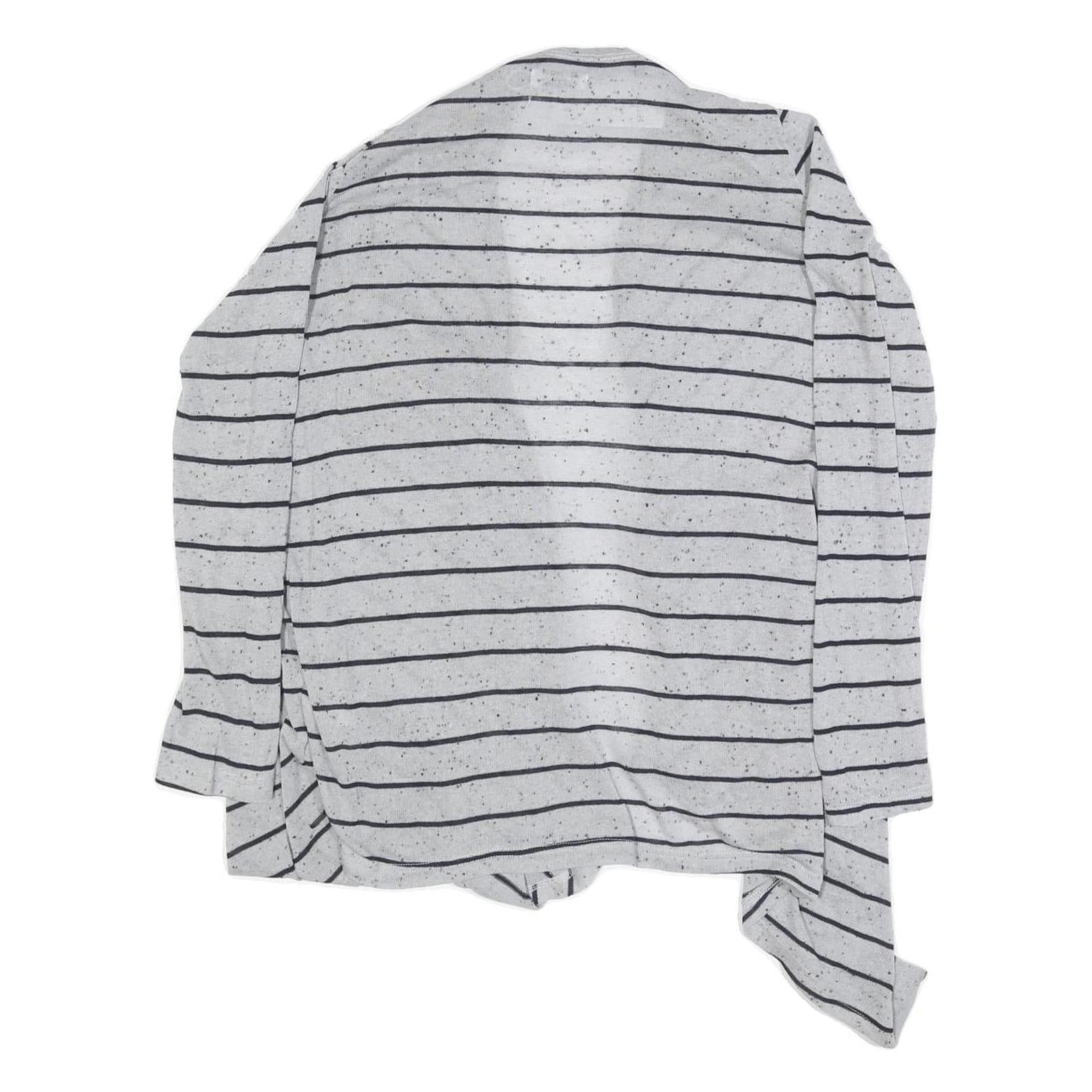 GREYSTONE Womens Grey Black Stripe Open Front Long Sleeve Top L Cotton Blend