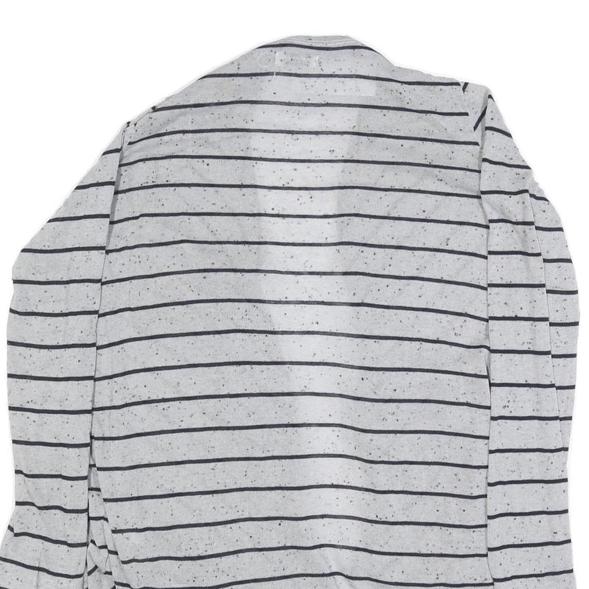 GREYSTONE Womens Grey Black Stripe Open Front Long Sleeve Top L Cotton Blend