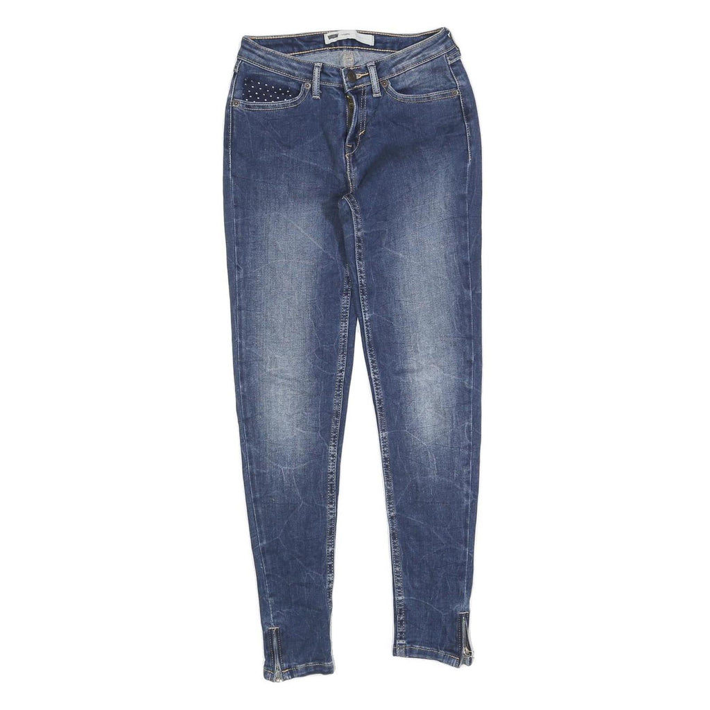 LEVI'S Womens Slim Blue Denim Light W22 L27 Zip Jeans Stud Detail Skinny Fit