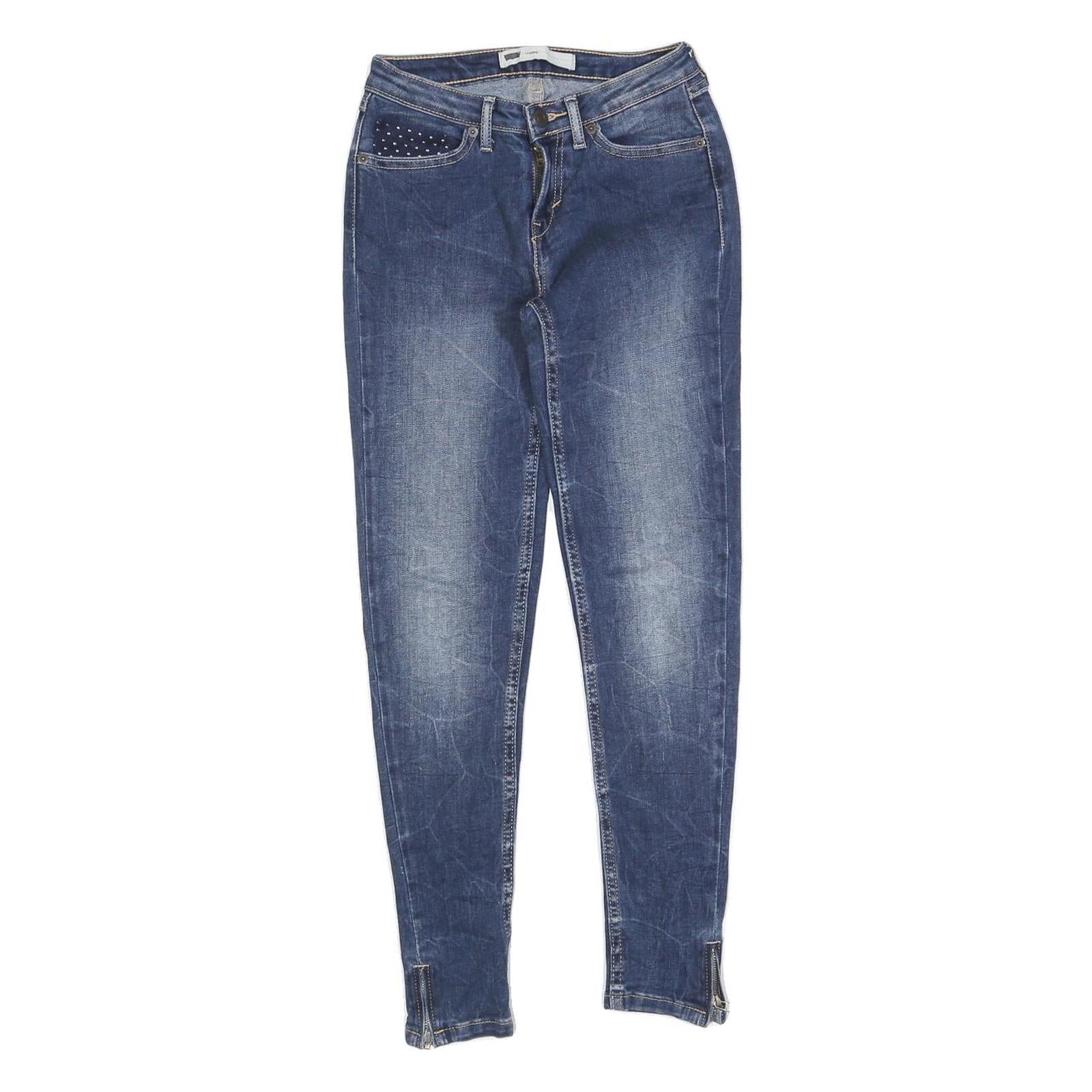 LEVI'S Womens Slim Blue Denim Light W22 L27 Zip Jeans Stud Detail Skinny Fit