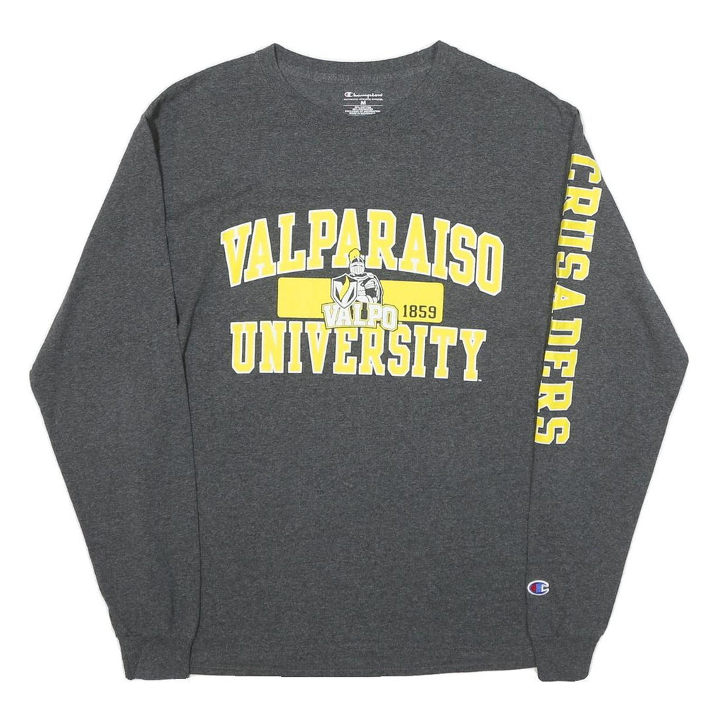 CHAMPION Mens Grey & Yellow Valparaiso University Graphic T-Shirt M Long Sleeve