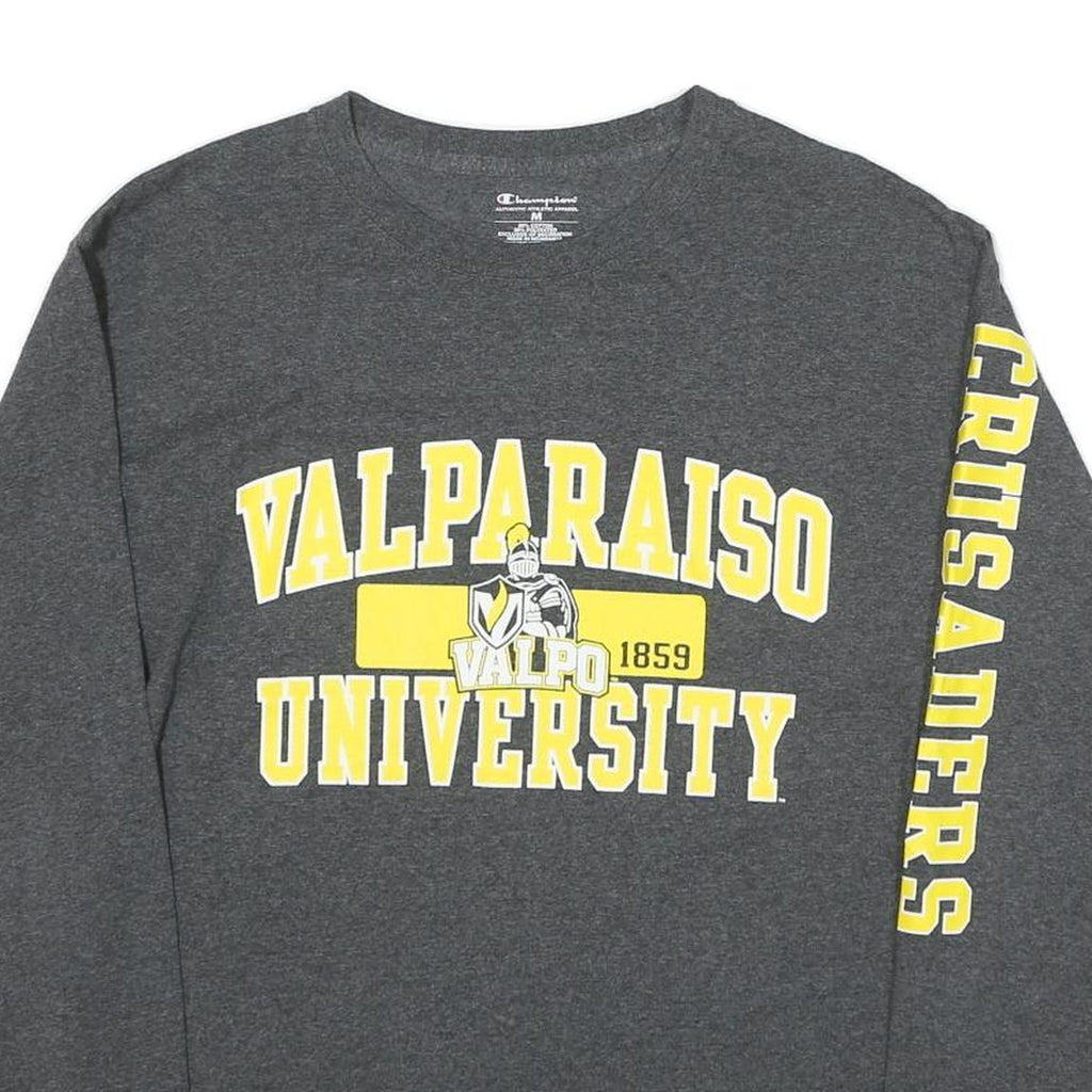 CHAMPION Mens Grey & Yellow Valparaiso University Graphic T-Shirt M Long Sleeve