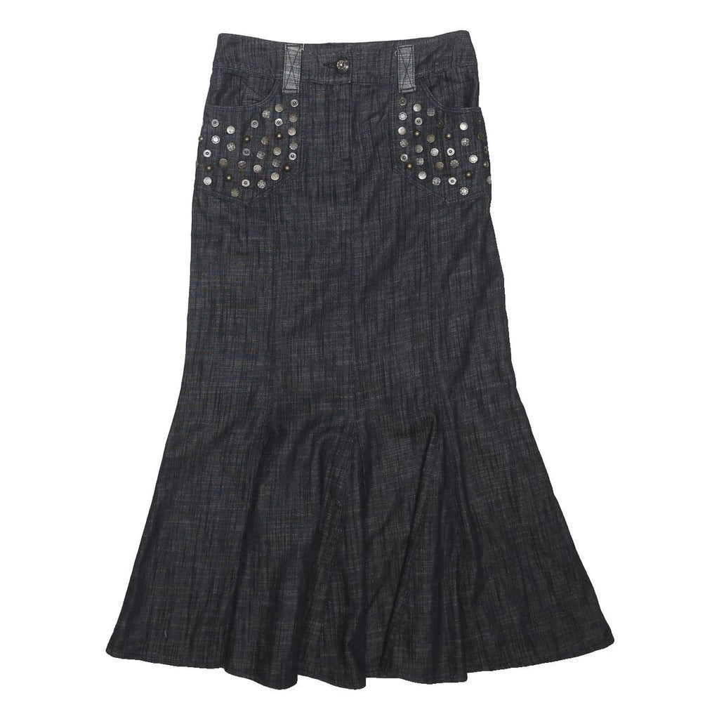 PER UNA Womens Black & Grey Flare Knee Length Cotton Blend Skirt UK 8 Stud
