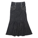 PER UNA Womens Black & Grey Flare Knee Length Cotton Blend Skirt UK 8 Stud