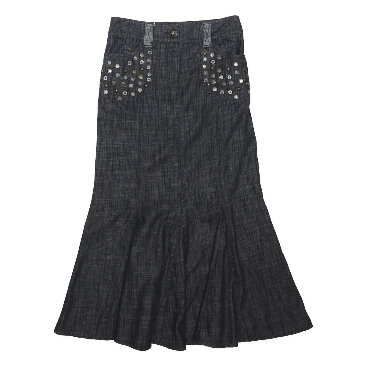 PER UNA Womens Black & Grey Flare Knee Length Cotton Blend Skirt UK 8 Stud