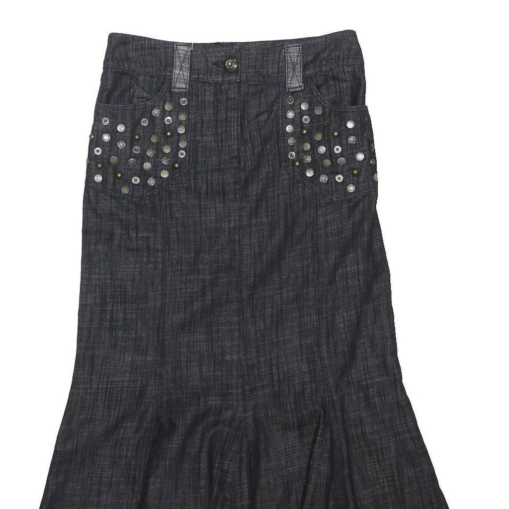 PER UNA Womens Black & Grey Flare Knee Length Cotton Blend Skirt UK 8 Stud