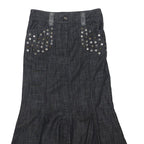 PER UNA Womens Black & Grey Flare Knee Length Cotton Blend Skirt UK 8 Stud