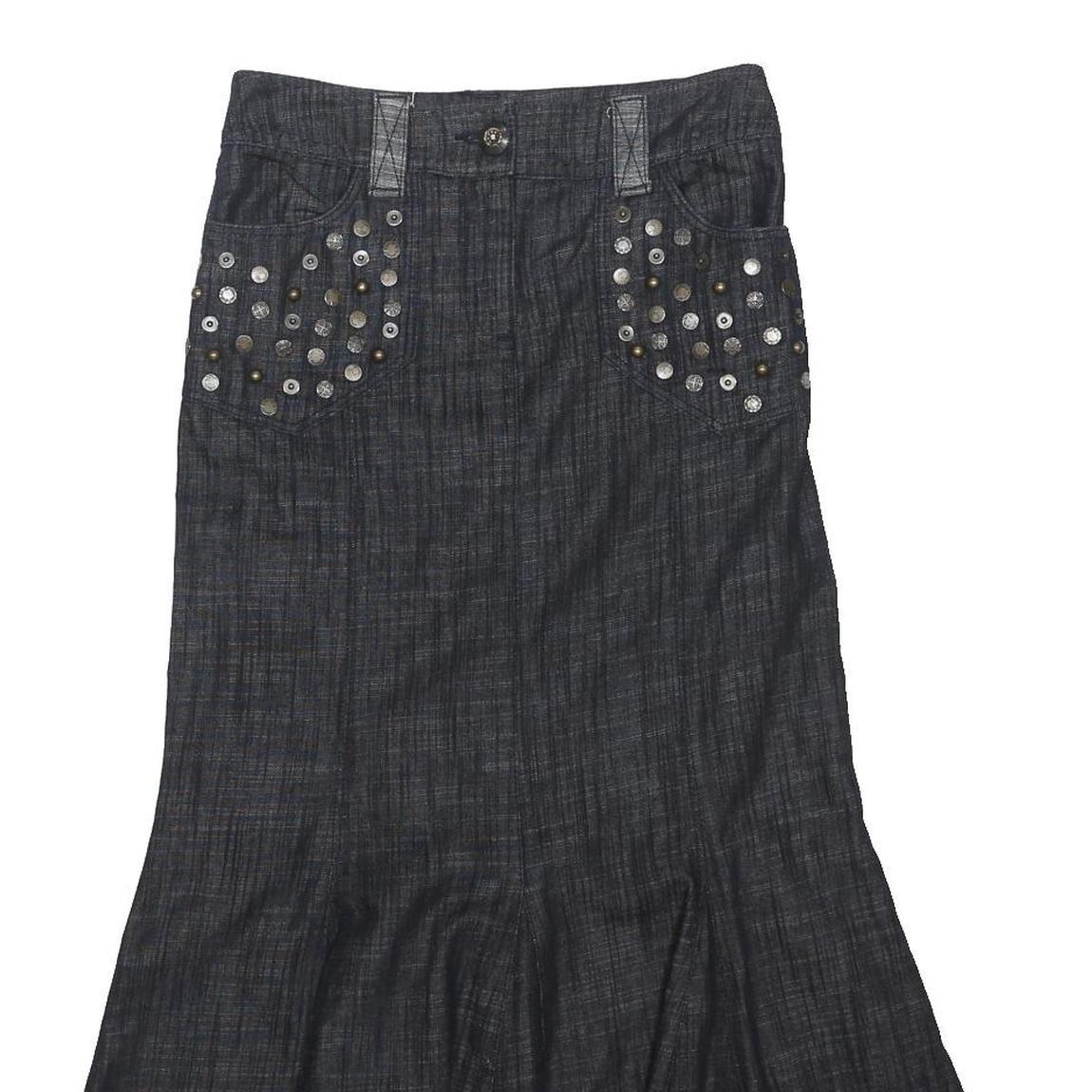 PER UNA Womens Black & Grey Flare Knee Length Cotton Blend Skirt UK 8 Stud