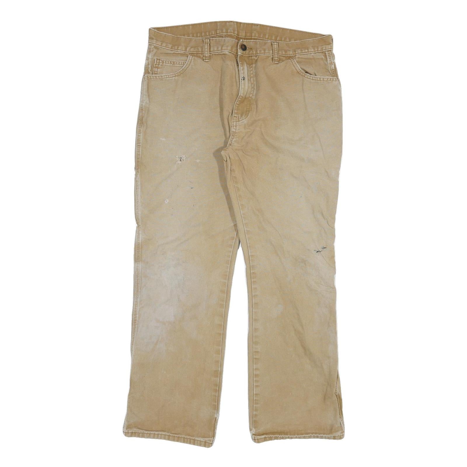 DICKIES Mens Regular Fit Beige Cotton Blend Trousers W34 L29 Workwear Zip