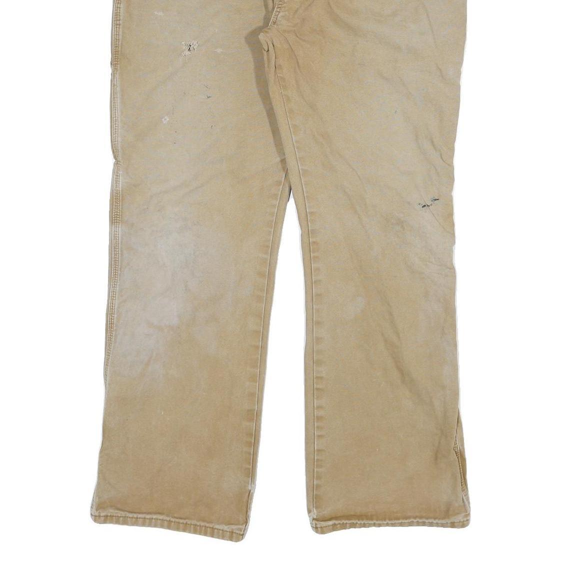 DICKIES Mens Regular Fit Beige Cotton Blend Trousers W34 L29 Workwear Zip
