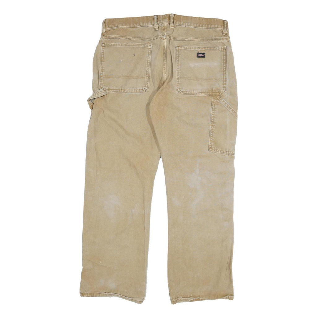 DICKIES Mens Regular Fit Beige Cotton Blend Trousers W34 L29 Workwear Zip
