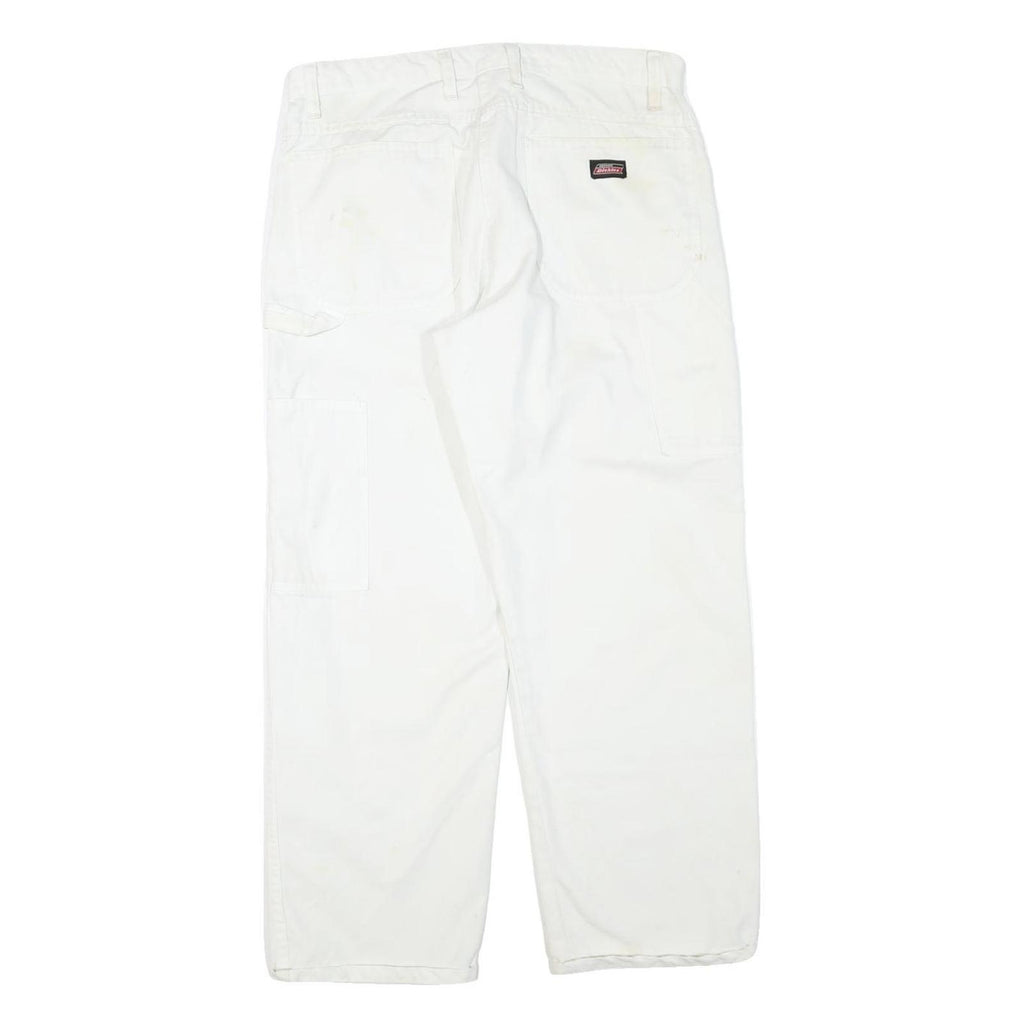 DICKIES Mens Regular Fit White Cotton Blend Trousers W34 L27 Workwear Casual