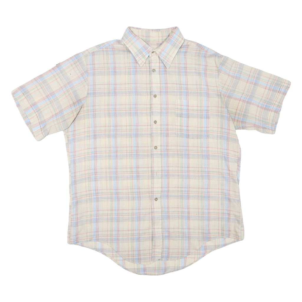 Mens White & Blue Check Cotton Blend Shirt XL Summer Casual Short Sleeve