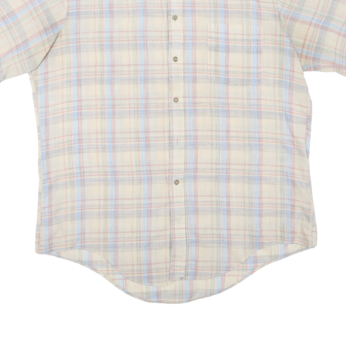Mens White & Blue Check Cotton Blend Shirt XL Summer Casual Short Sleeve