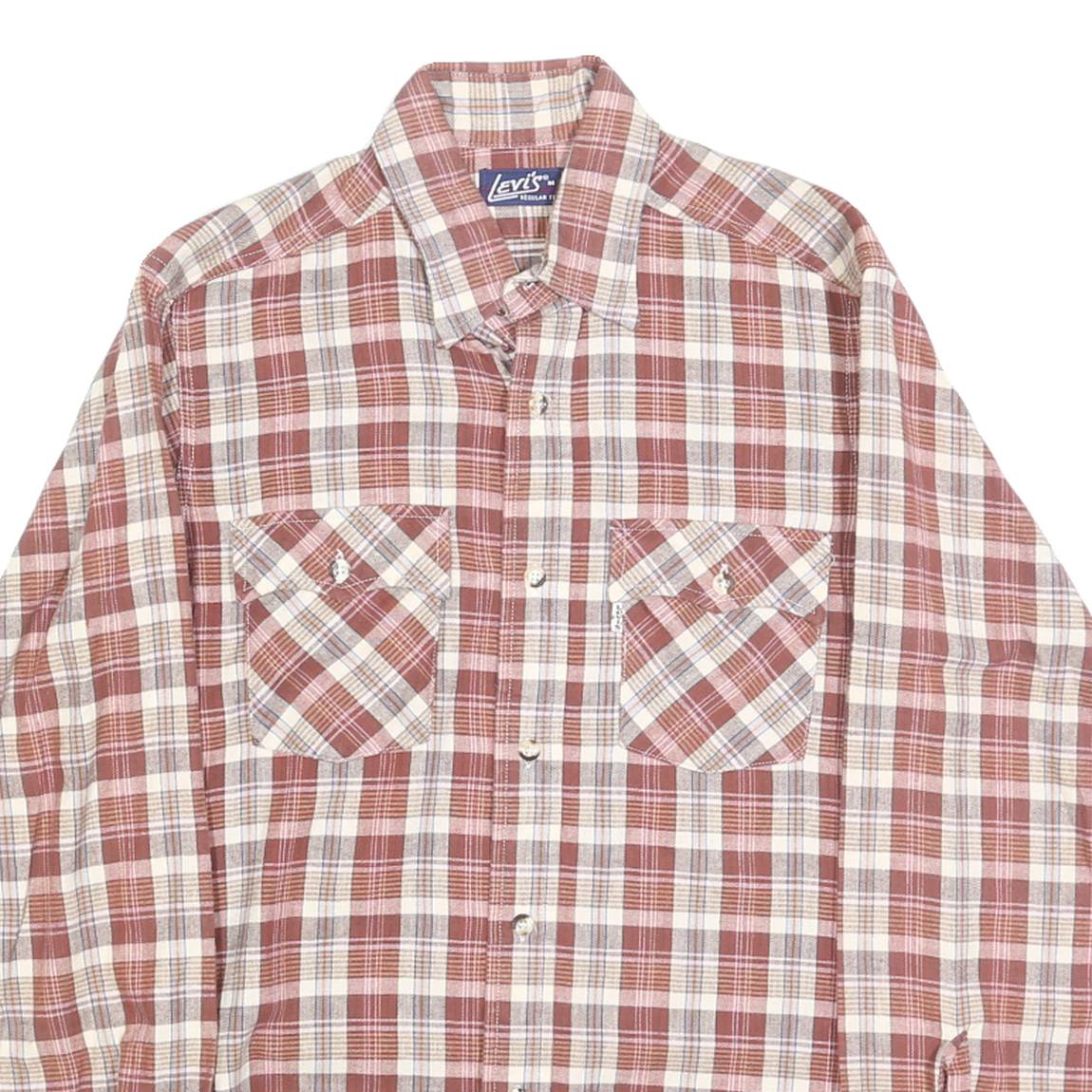 LEVI'S Mens Red & Cream Check Cotton Shirt M Button-Down Long Sleeve Casual