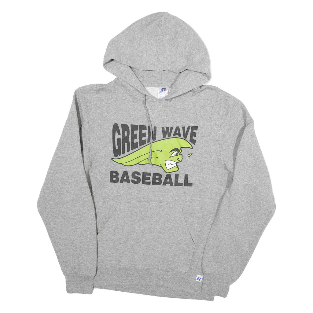RUSSELL ATHLETIC Mens Grey Green Wave Baseball Pullover Hoodie XL Cotton Blend