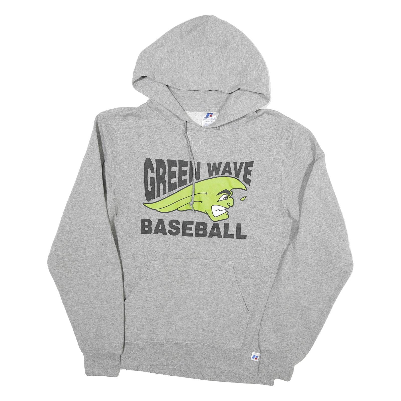 RUSSELL ATHLETIC Mens Grey Green Wave Baseball Pullover Hoodie XL Cotton Blend