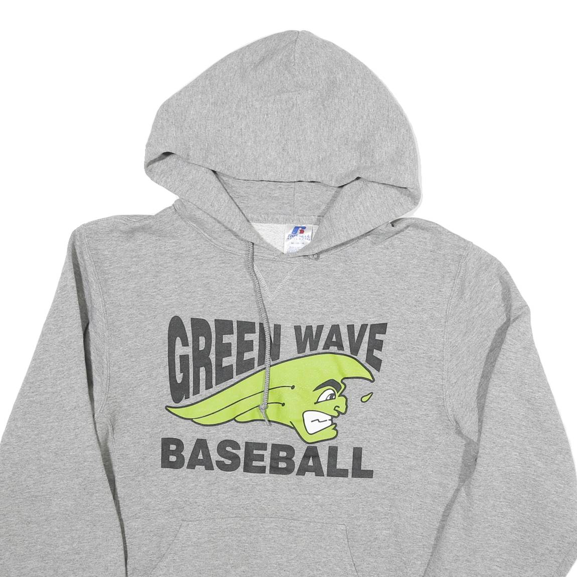 RUSSELL ATHLETIC Mens Grey Green Wave Baseball Pullover Hoodie XL Cotton Blend