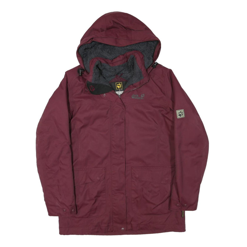 JACK WOLFSKIN Womens Maroon Jacket M Polyester Blend Plain Hooded Zip Outdoor