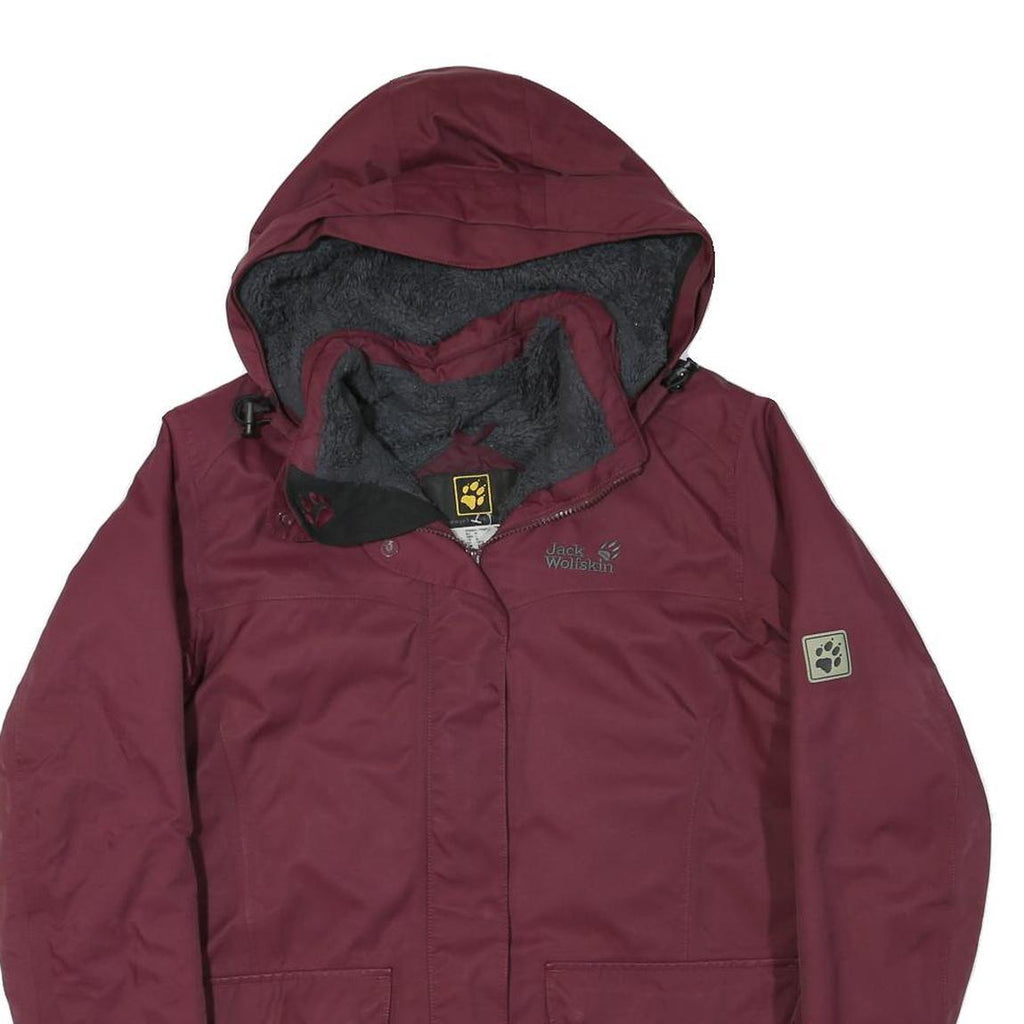 JACK WOLFSKIN Womens Maroon Jacket M Polyester Blend Plain Hooded Zip Outdoor
