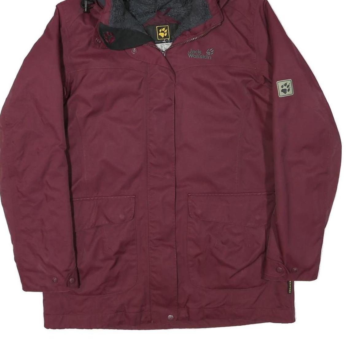 JACK WOLFSKIN Womens Maroon Jacket M Polyester Blend Plain Hooded Zip Outdoor