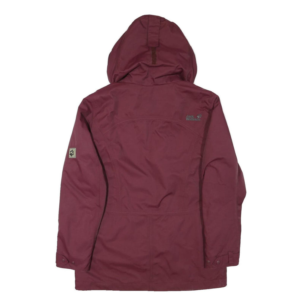JACK WOLFSKIN Womens Maroon Jacket M Polyester Blend Plain Hooded Zip Outdoor