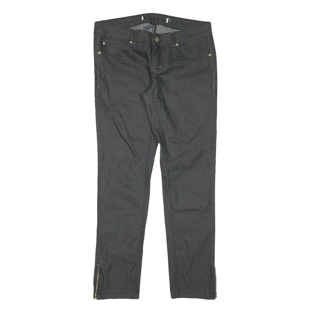 ONLY Womens Black Slim Slim Fit Zip Cotton Blend Trousers W32 L30 Zip Detail