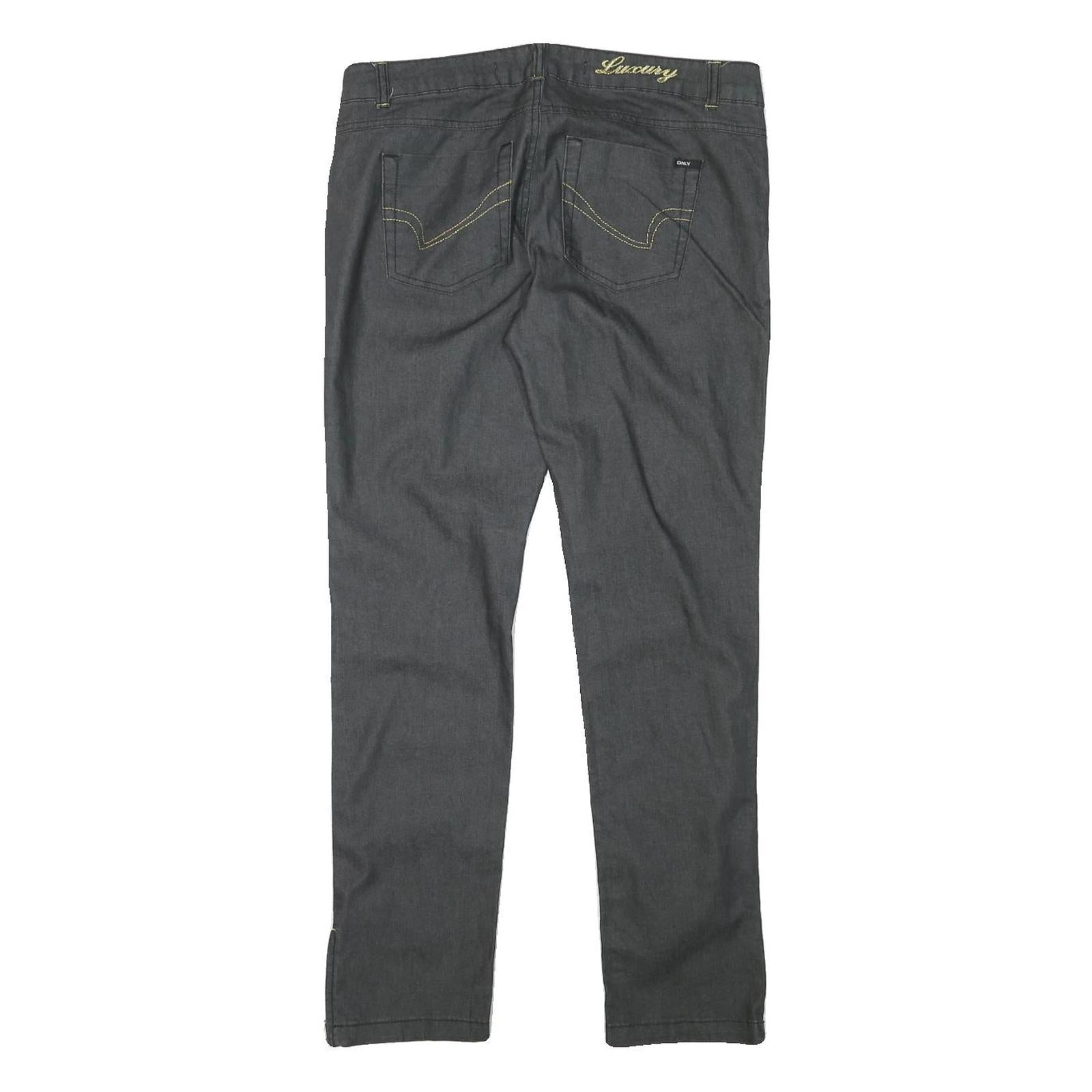 ONLY Womens Black Slim Slim Fit Zip Cotton Blend Trousers W32 L30 Zip Detail